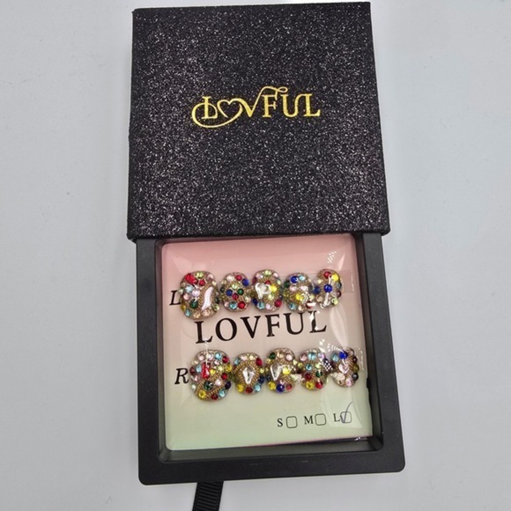 LOVFUL Colorful Rhinestone Press On Nails Square Short Size Large Women's‎